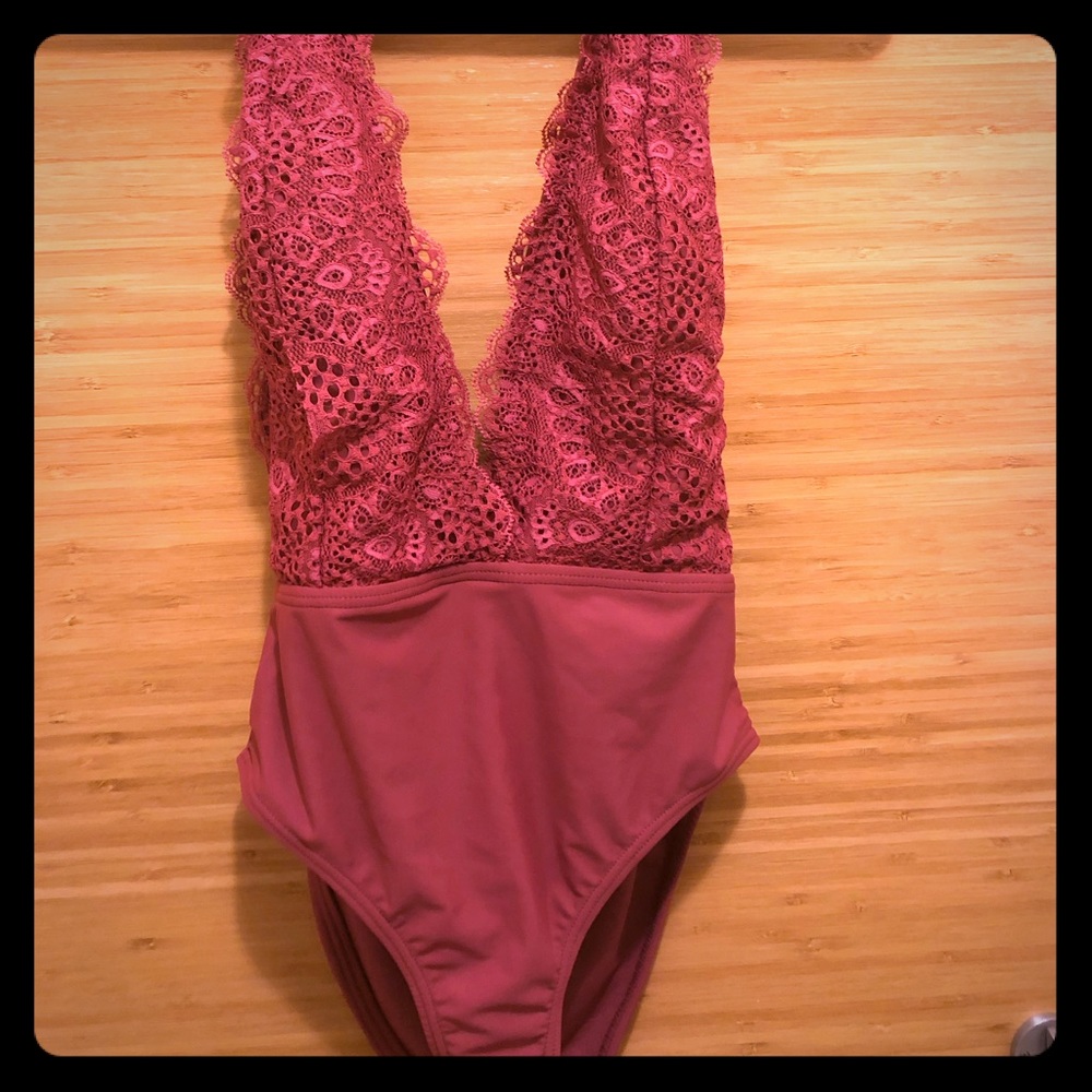 Women’s Lace Plunge One Piece Swimsuit | NWOT